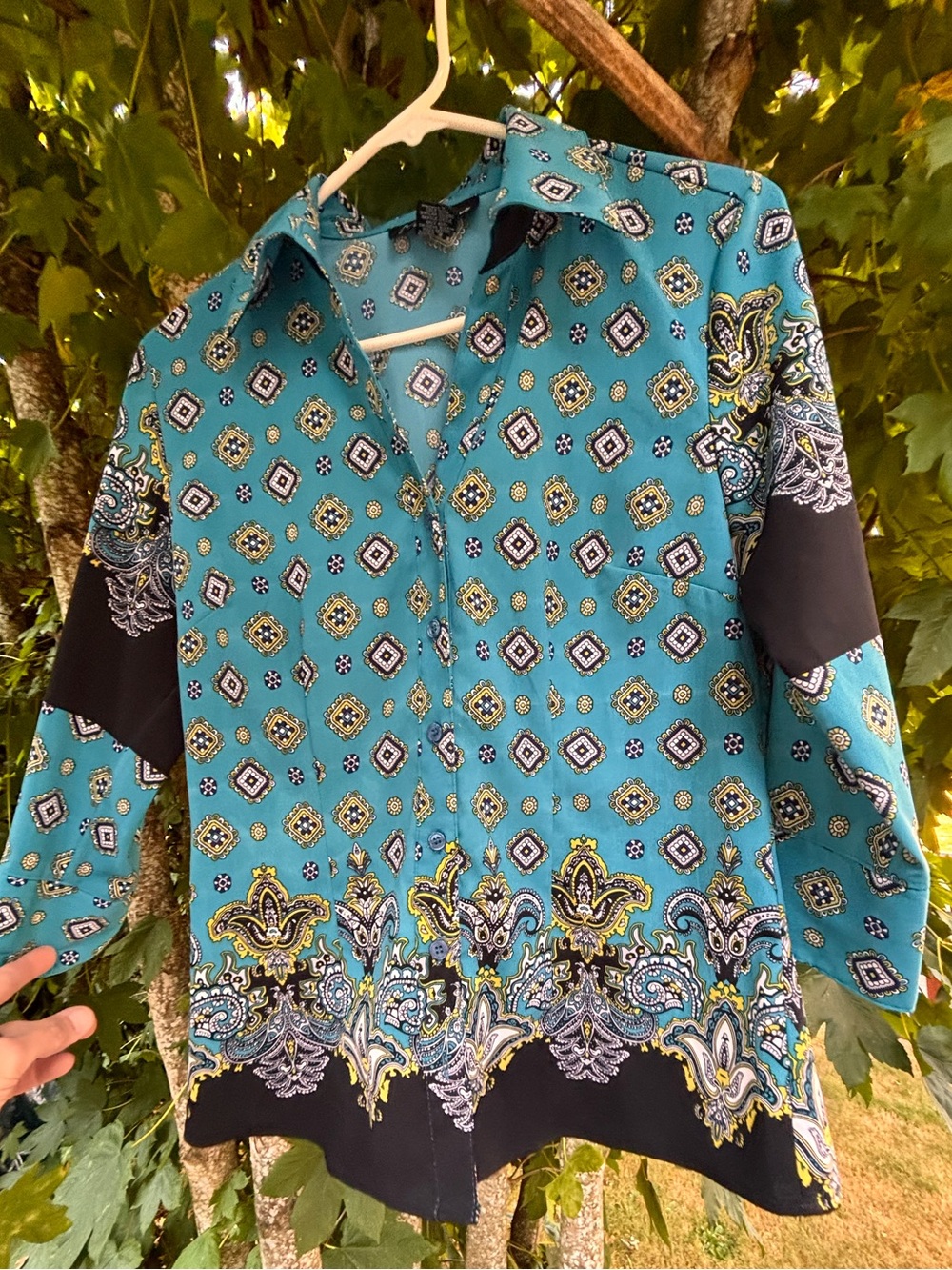 liberty Teal and Black Paisley-Print Long Sleeve Tunic